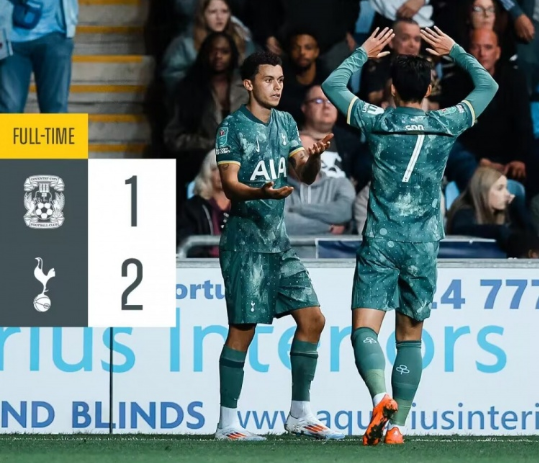 联赛杯-热刺2-1考文垂逆转晋级 布伦南-约翰逊补时绝杀