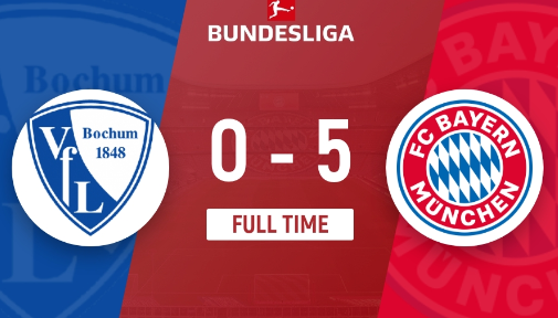 德甲-波鸿主场0-5惨负拜仁，穆夏拉传射，萨内、科曼破门