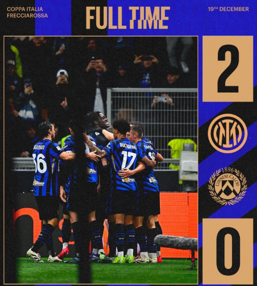 意杯-国米2-0乌迪内斯进8强将战拉齐奥 阿瑙建功 阿斯拉尼角球破门