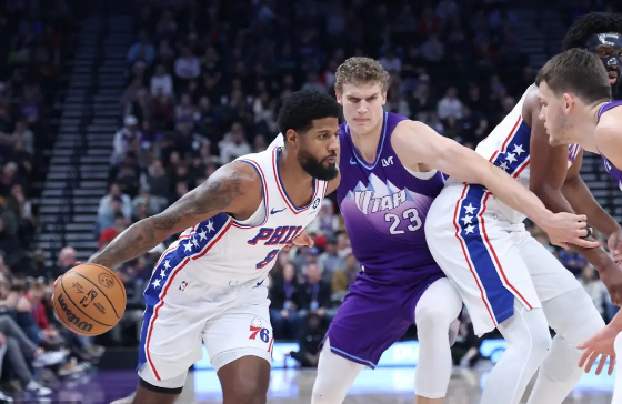 恩比德32分 乔治三分历史第9 马尔卡宁23分 76人力克爵士 恩比德32分 乔治三分历史第9 马尔卡宁23分 76人力克爵士