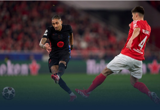 欧冠-十人巴萨1-0本菲卡 拉菲尼亚贴地斩 库巴西直红 3C屡救险